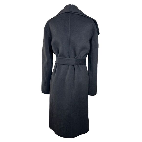 Vince Wool Blend Wrap Coat Black Double Face Drape Neck Belted Minimalist - Picture 4 of 10